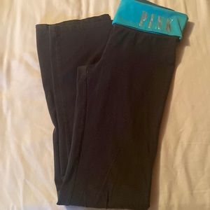 Black Yoga Pants with fold over waist band 2-tone green size small